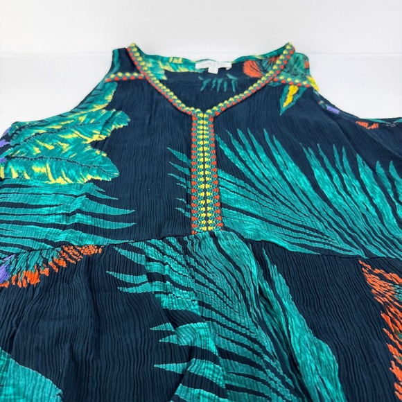 Patrons of Peace Tropical Embroidered Crinkle Ruffle Women Tank Top Boho Artsy - Picture 5 of 10